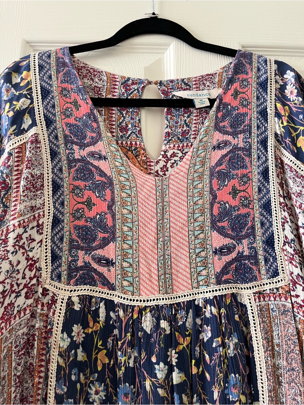 Sundance Boho Navy & Pink Patchwork V-Neck Dress size M - Picture 4 of 7